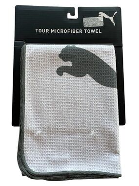 PUMA Golf Microfiber Players Tour Towel White Gray NWT